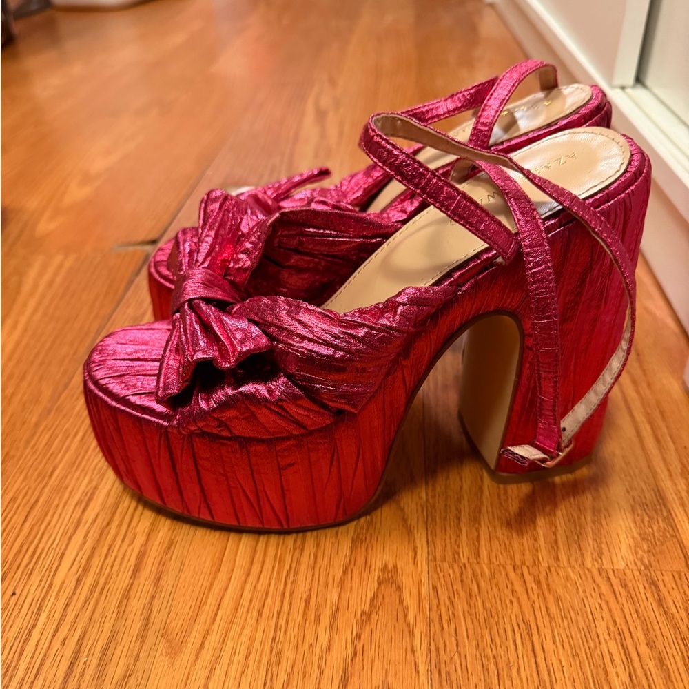Brand new hot pink foil Platform Heels with Bow Detail